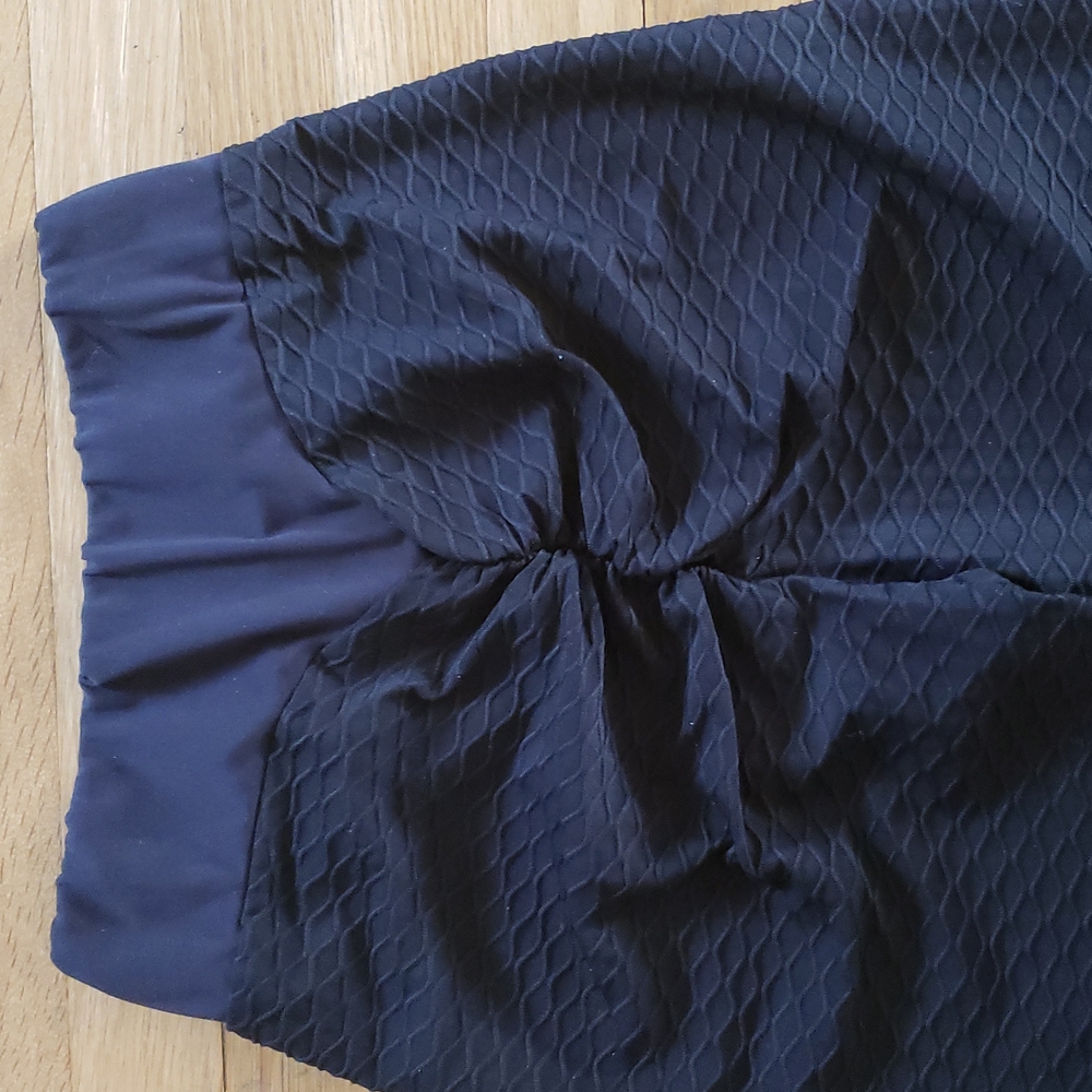 Wide Waistband Scrunch Butt Honeycomb Textured Black Leggings Women's Size Large